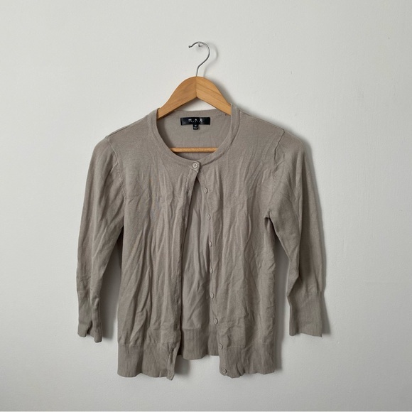 MAK Silver Tan Buttoned Down Sweater Cardigan Women’s Medium - Picture 1 of 4